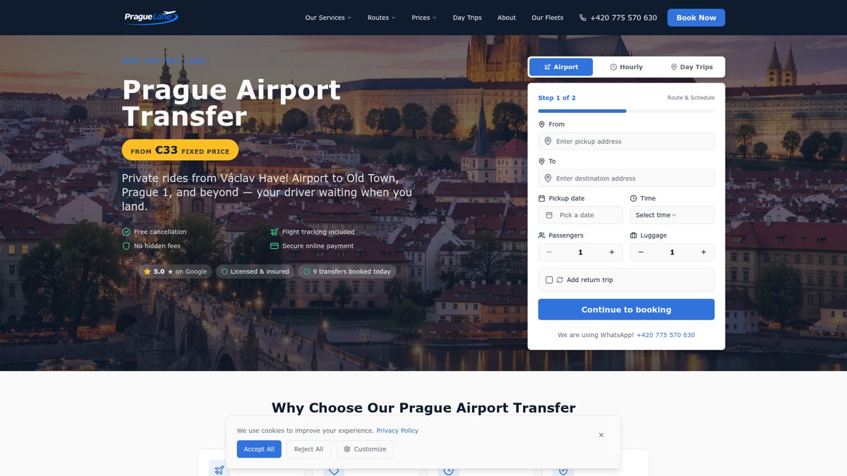Screenshot of the praguelane.com website built by BMweb