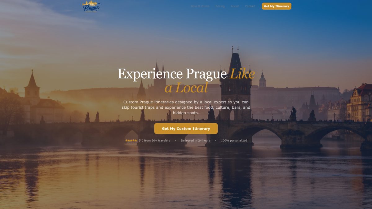 Screenshot of the pragueperfecttrip.com website built by BMweb