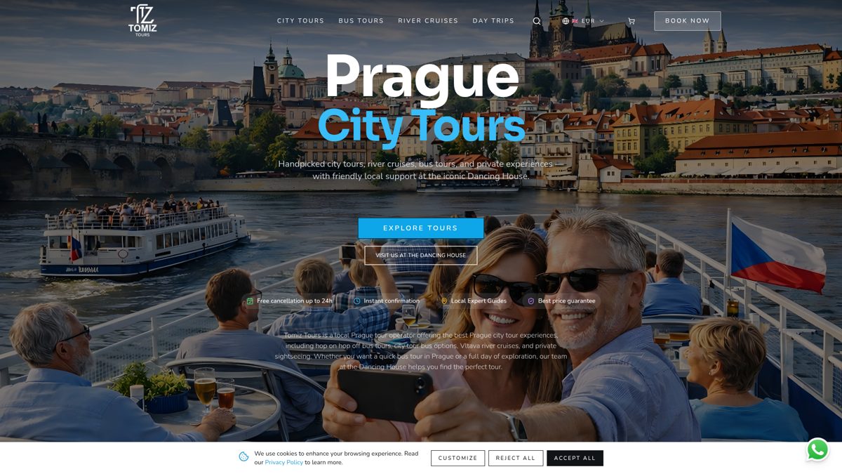 Screenshot of the tomiztours.cz website built by BMweb